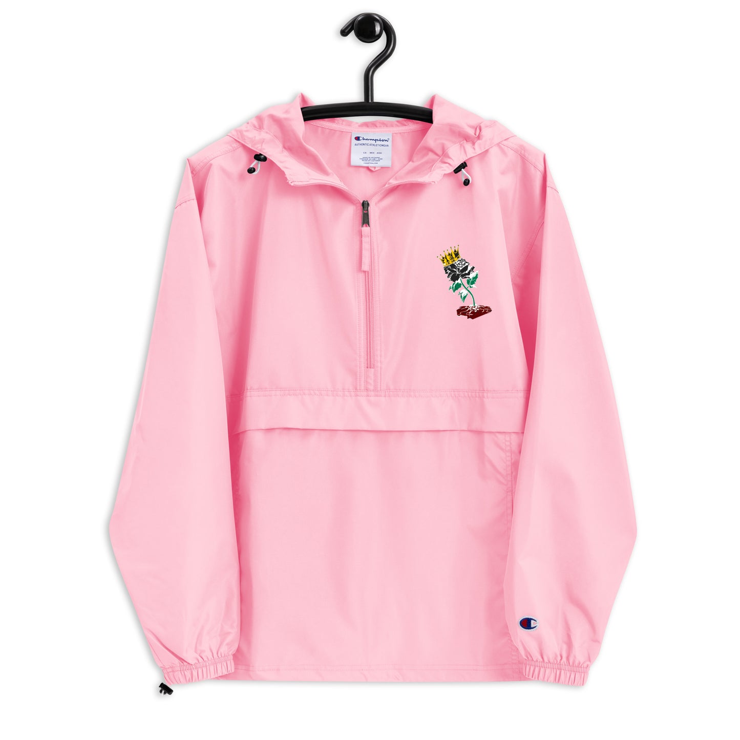 Black Rose Embroidered Champion Packable Jacket